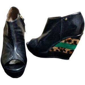 Just Cavalli Platform Wedge Hair-on & Glove Leather Shoes sz 39/8.5